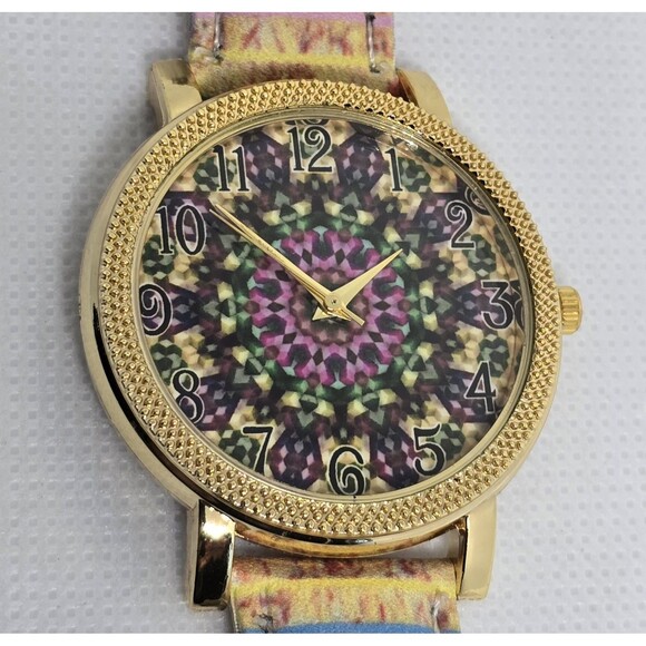 Women's Colorful Mandala Dial Cork Imitation Strap Retro Style Watch 11 - Picture 7 of 9